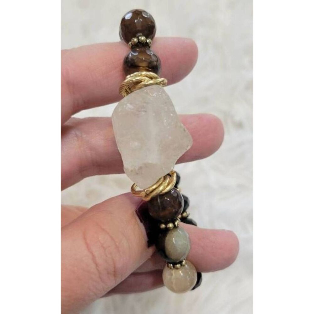 Raw Quartz Crystal Bracelet, Beaded Bracelet, Stretch